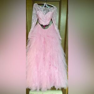 Mori Lee Pink Lace and Tulle Prom Dress